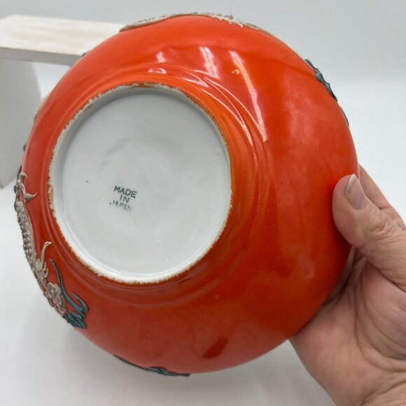 Vintage Orange Moriage Dragonware Ceramic Dragon bowl Made In Japan Orange white - Picture 12 of 16